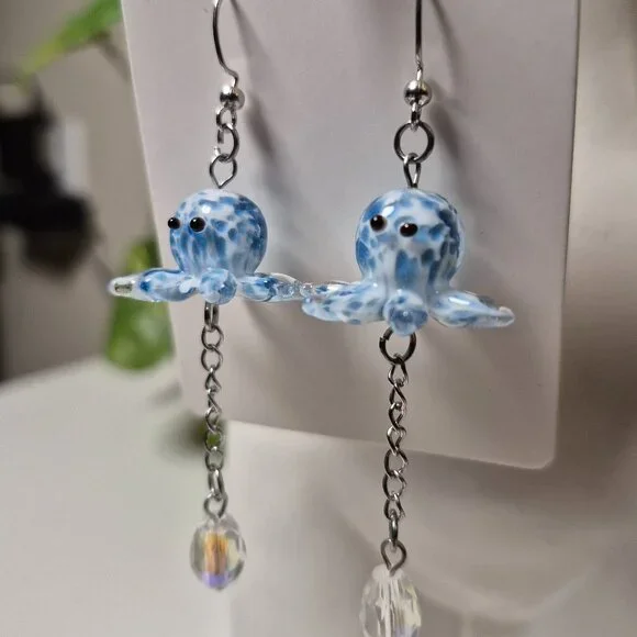 Adorable Glass Octopus Earrings | Handmade - Picture 3 of 6